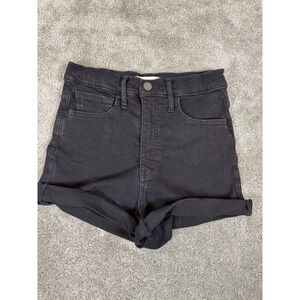 Madewell High Rise Denim Shorts Black Cuffed Size 26 Stretch Jean Shorts